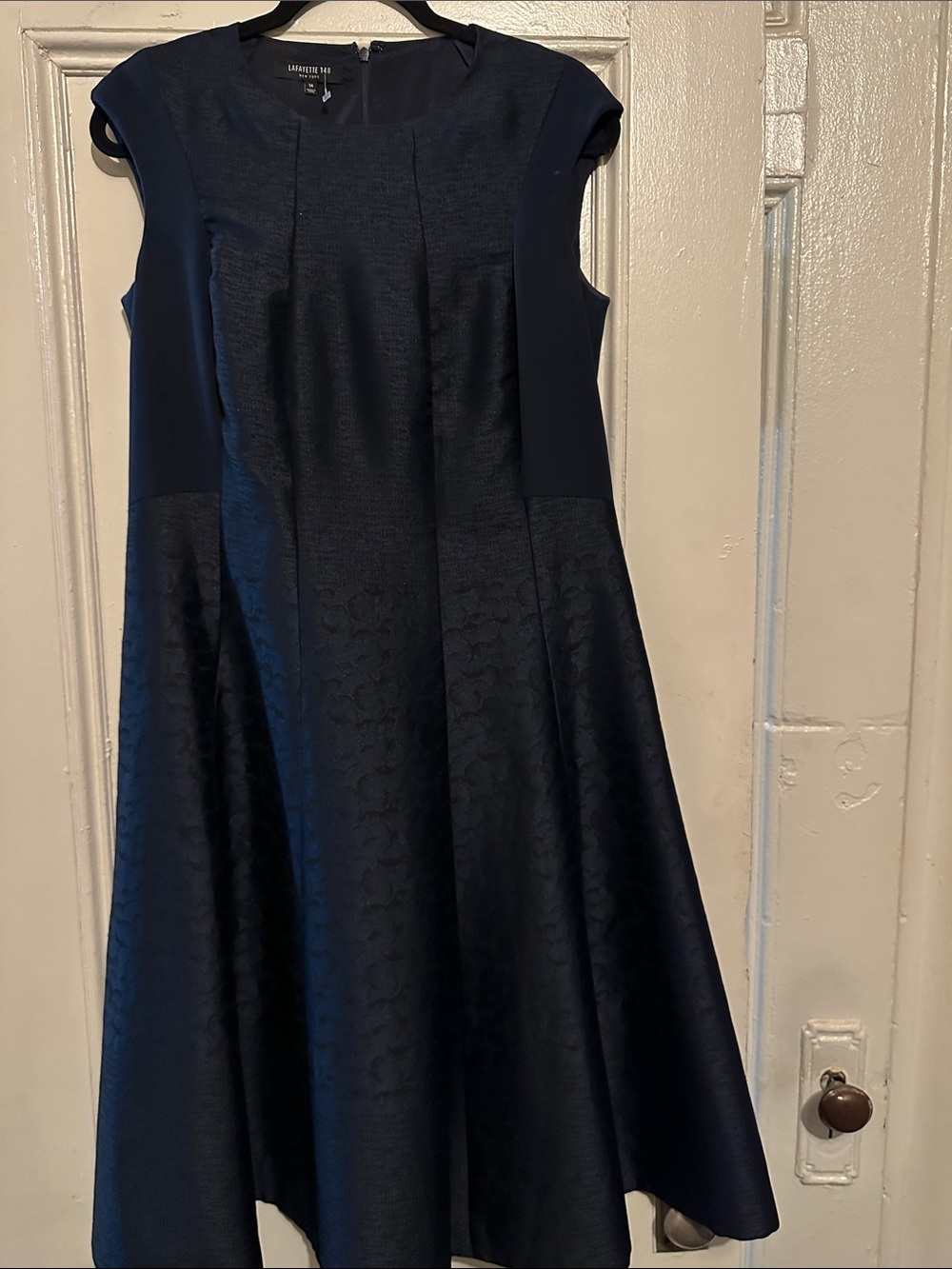 Like New Women’s Lafayette 148 Navy Textured Fit-and-Flare Dress. Size 14.